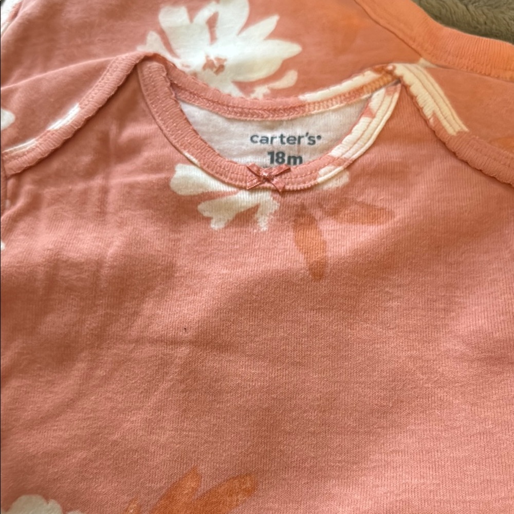 Carter's Orange and White Short Sleeve Tee with Floral Design